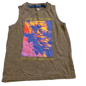 Old Navy Boys Brown Graphic Tank Top Beach Surfer Neon Purple PInk Size Small